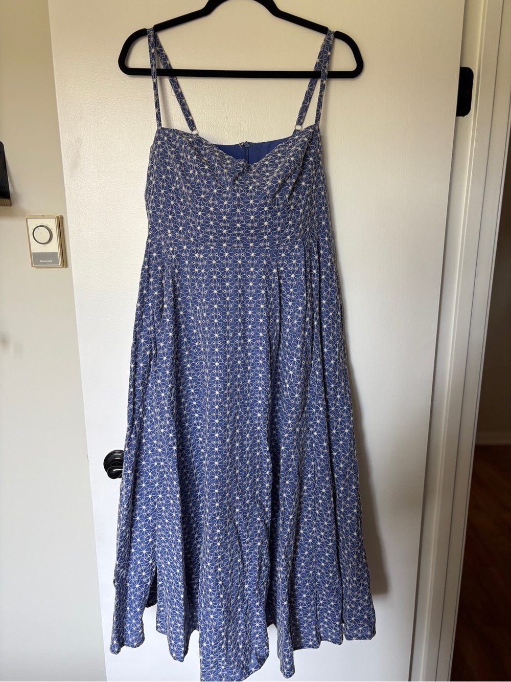 In Bloom Blue Embroidered Midi Dress with Spaghetti Straps
